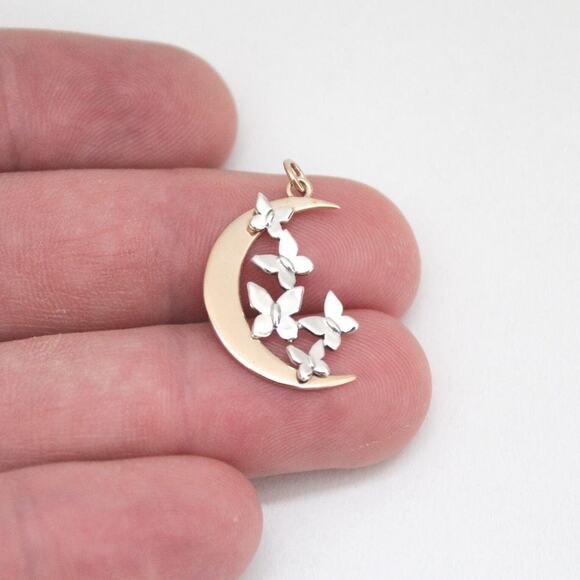 Sterling Silver Butterfly Gathering and Bronze Moon Charm - Picture 2 of 10